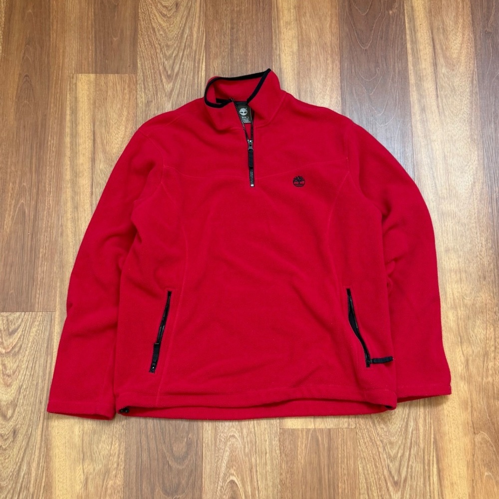 Timberland Red Fleece Quarter Zip Pullover Sweater Jacket Men's Size Medium